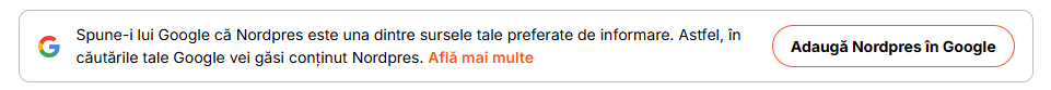 Caseta „Adaugă Nordpres în Google” din pagina unui articol Nordpres