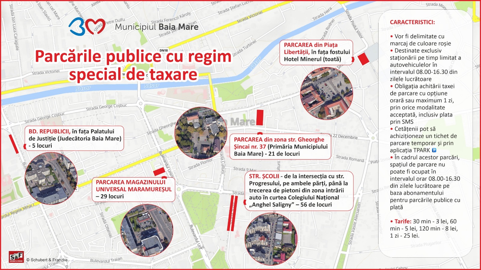 Baia Mare introduce proiect pilot de parcări cu taxare specială în 5 zone aglomerate, începând din 16 martie 2026