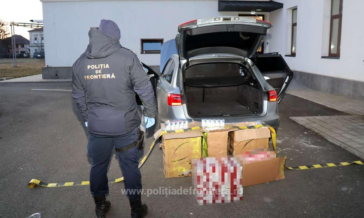 Contrabandă dejucată de polițiștii de frontieră - 2.250 de pachete de țigări fără timbru, depistate în mașina unui tânăr de 28 de ani