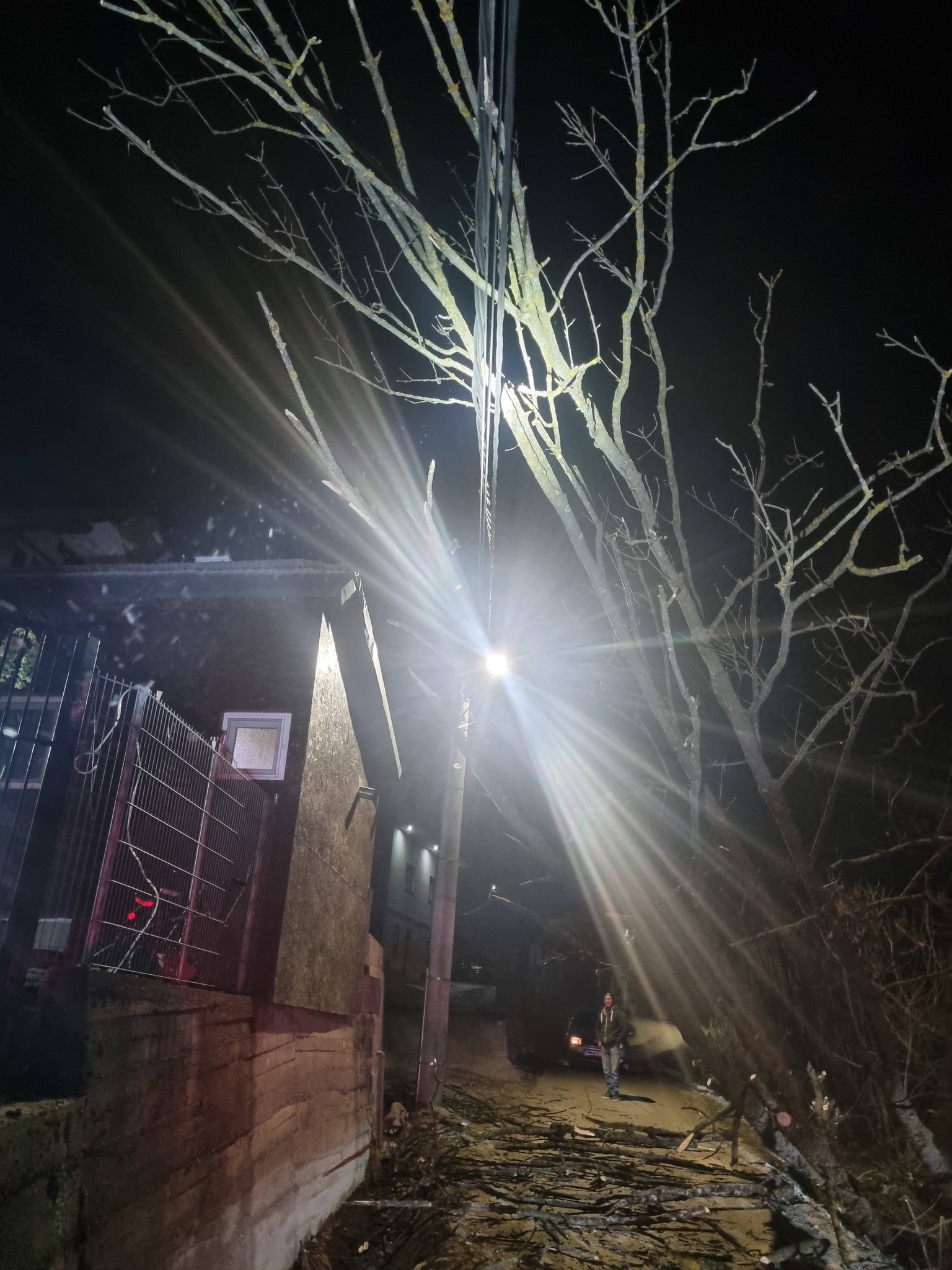 FOTO: Intervenție complexă SVSU Poienile de sub Munte - Arbore căzut pe cabluri electrice și victimă rănită pe drum
