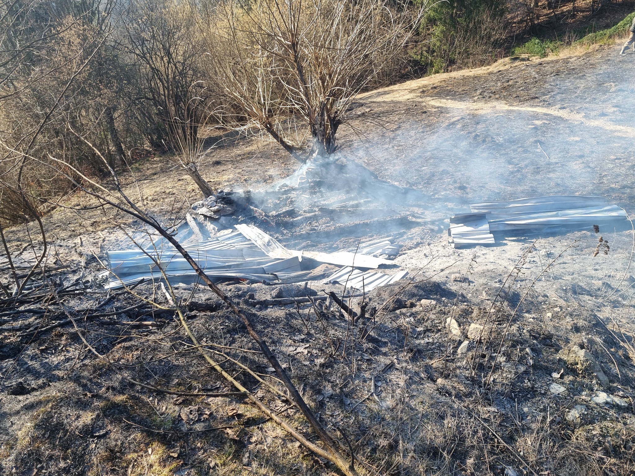 FOTO&VIDEO: Incendiu de vegetație în Poienile de sub Munte - O victimă transportată la spital și un șopru distrus de flăcări