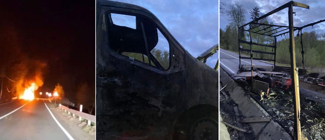 INCENDIU auto în Pasul Hera - Autoutilitară distrusă de un incendiu pe DN18. Trafic a fost blocat temporar