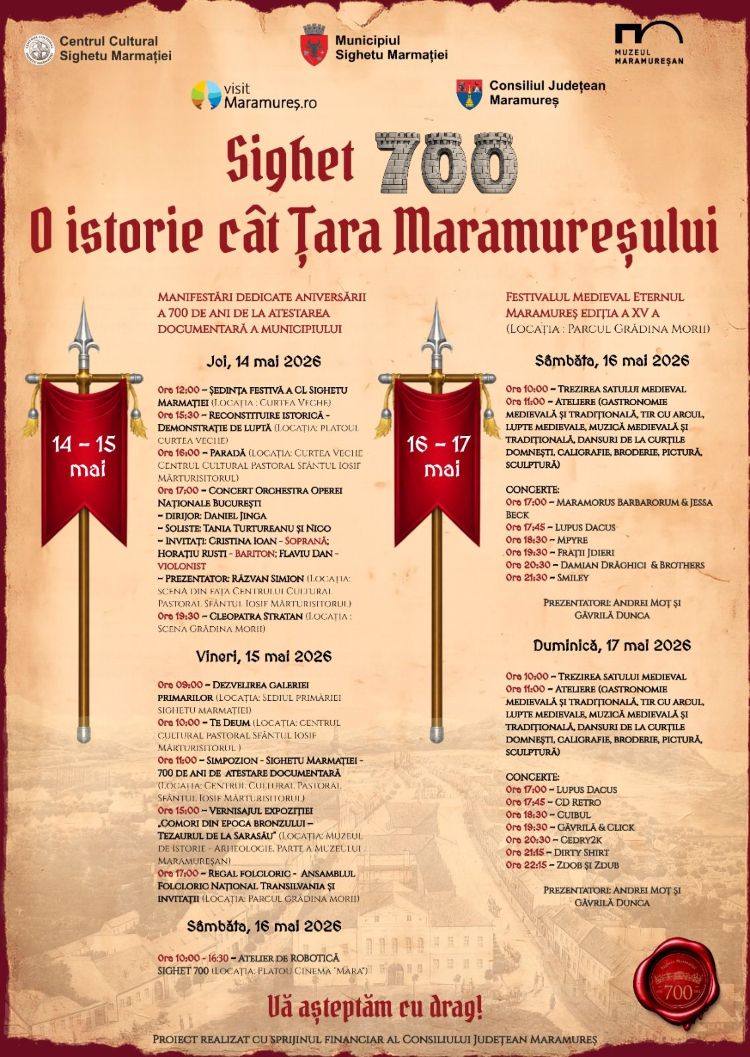 Sighetu Marmației sărbătorește 700 de ani de atestare documentară. Programul complet al manifestărilor