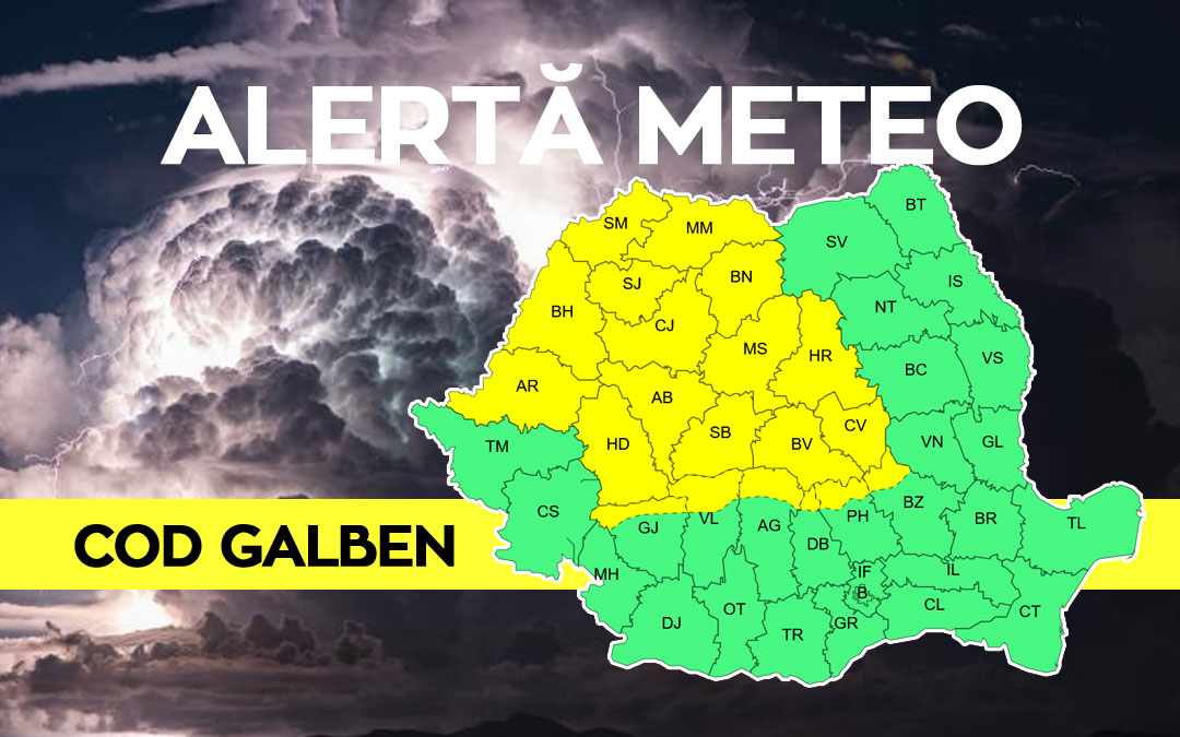 Cod galben de furtuni în Maramureș. ANM anunță vijelii, grindină și ploi torențiale marți
