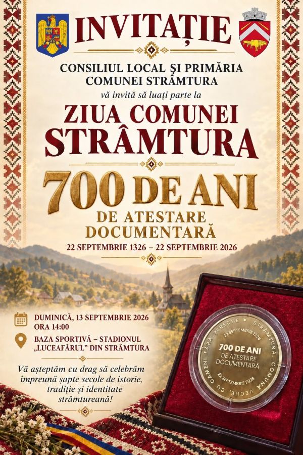 Strâmtura sărbătorește 700 de ani de la prima atestare documentară. Ziua Comunei va avea loc duminică, 13 septembrie