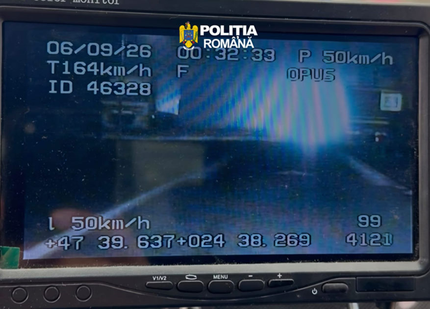 Tânăr de 21 de ani, prins cu 164 km/h în Borșa, pe un sector cu limită de 50 km/h. A rămas fără permis pentru 120 de zile